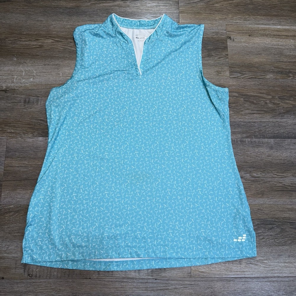 BCG Club Sport Turquoise Blue Sleeveless Athletic Golf Top Womens L V-Neck